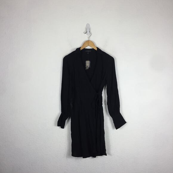 NWT J. Crew Black Drapey Long Sleeve Wrap Mini Dress Size 2 Workwear Classic - Picture 3 of 13